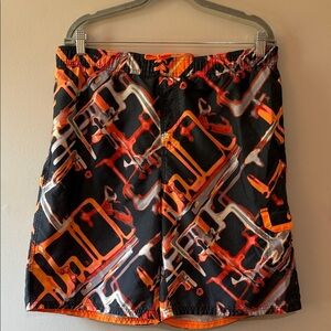 Nike Black and Orange Graphic Swim Trunks Size L